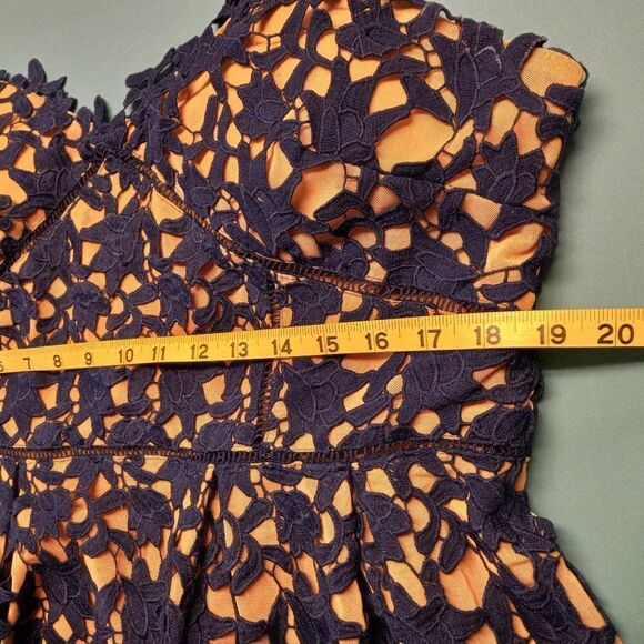 FEW MODA, Floral Navy Lace Crochet Overlay  Spaghetti Strap Dress - Picture 5 of 7
